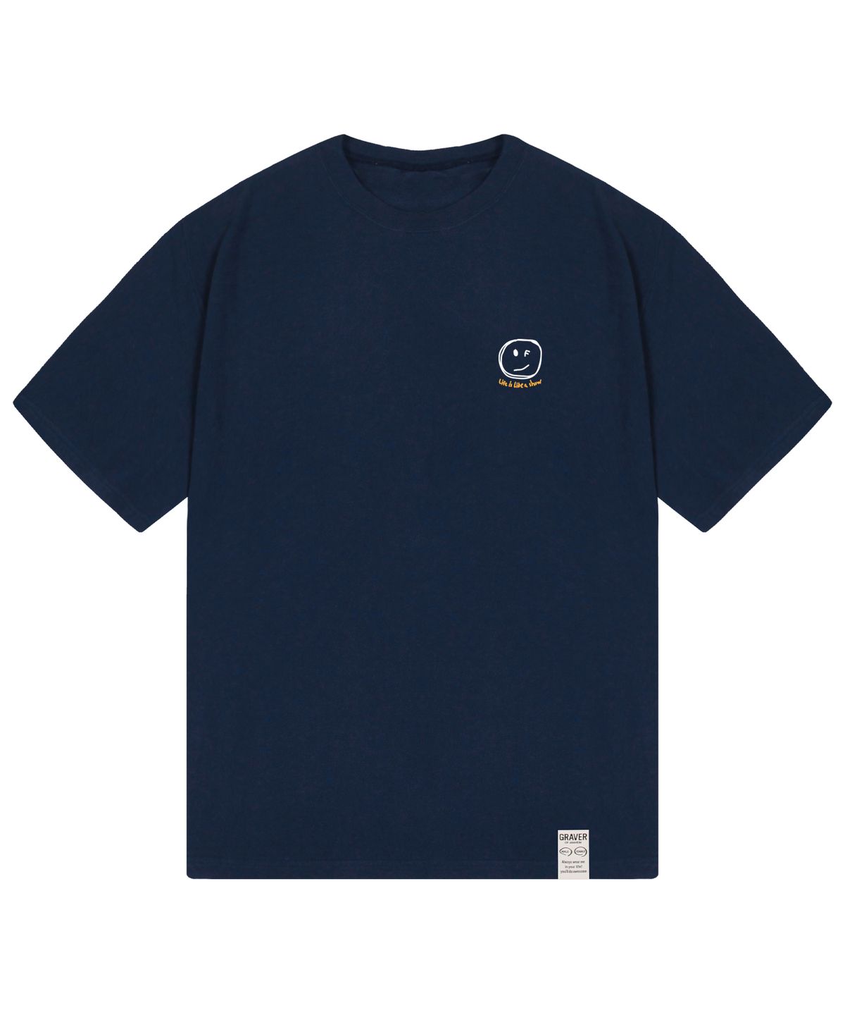그레이버(GRAVER) [UNISEX]스몰 뉴 라인도트 드로잉 라이프 로고 반팔티_네이비