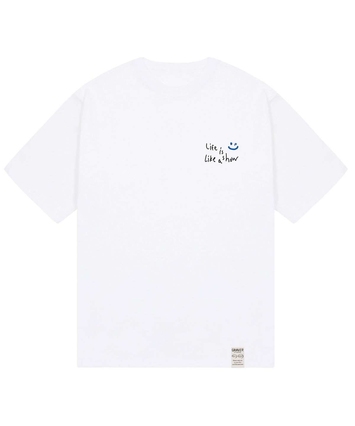 그레이버(GRAVER) [UNISEX]드로잉 스마일 라이프 로고 반팔티_화이트