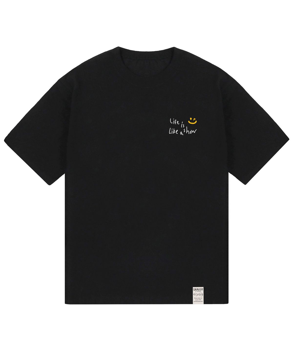 그레이버(GRAVER) [UNISEX]드로잉 스마일 라이프 로고 반팔티_블랙