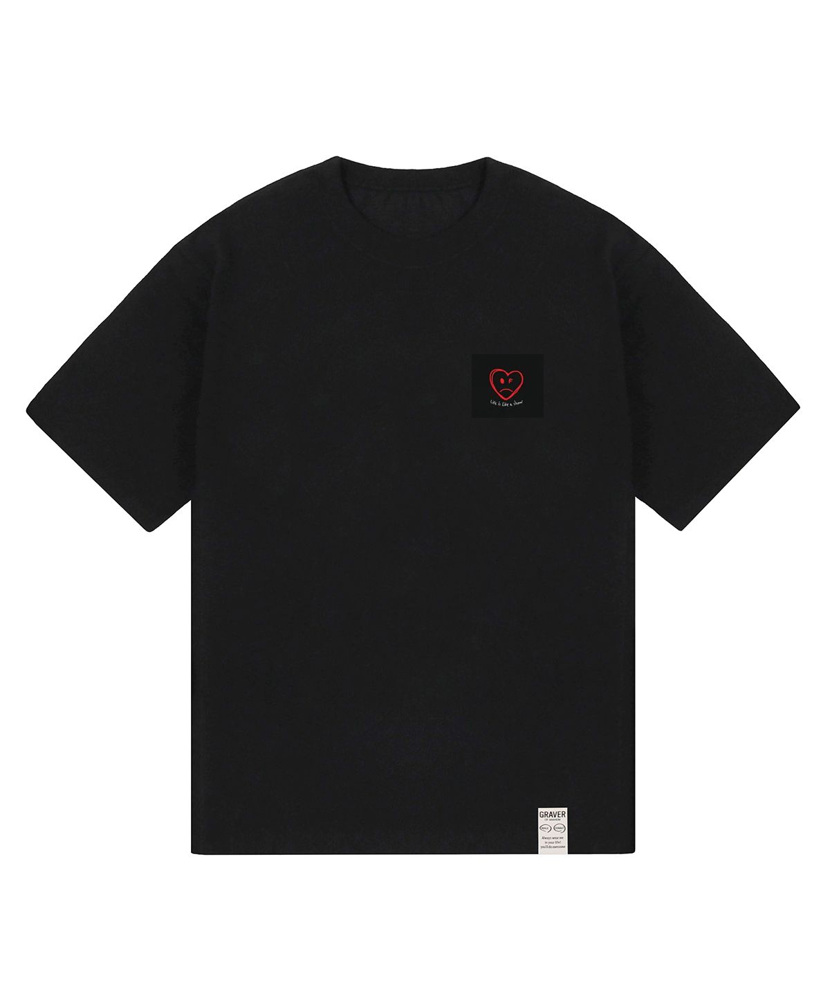 그레이버(GRAVER) [UNISEX]스몰 뉴 라인하트 드로잉 라이프 로고 반팔티_블랙