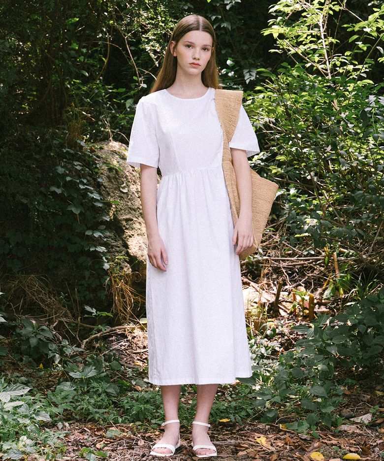 band shirring long dress