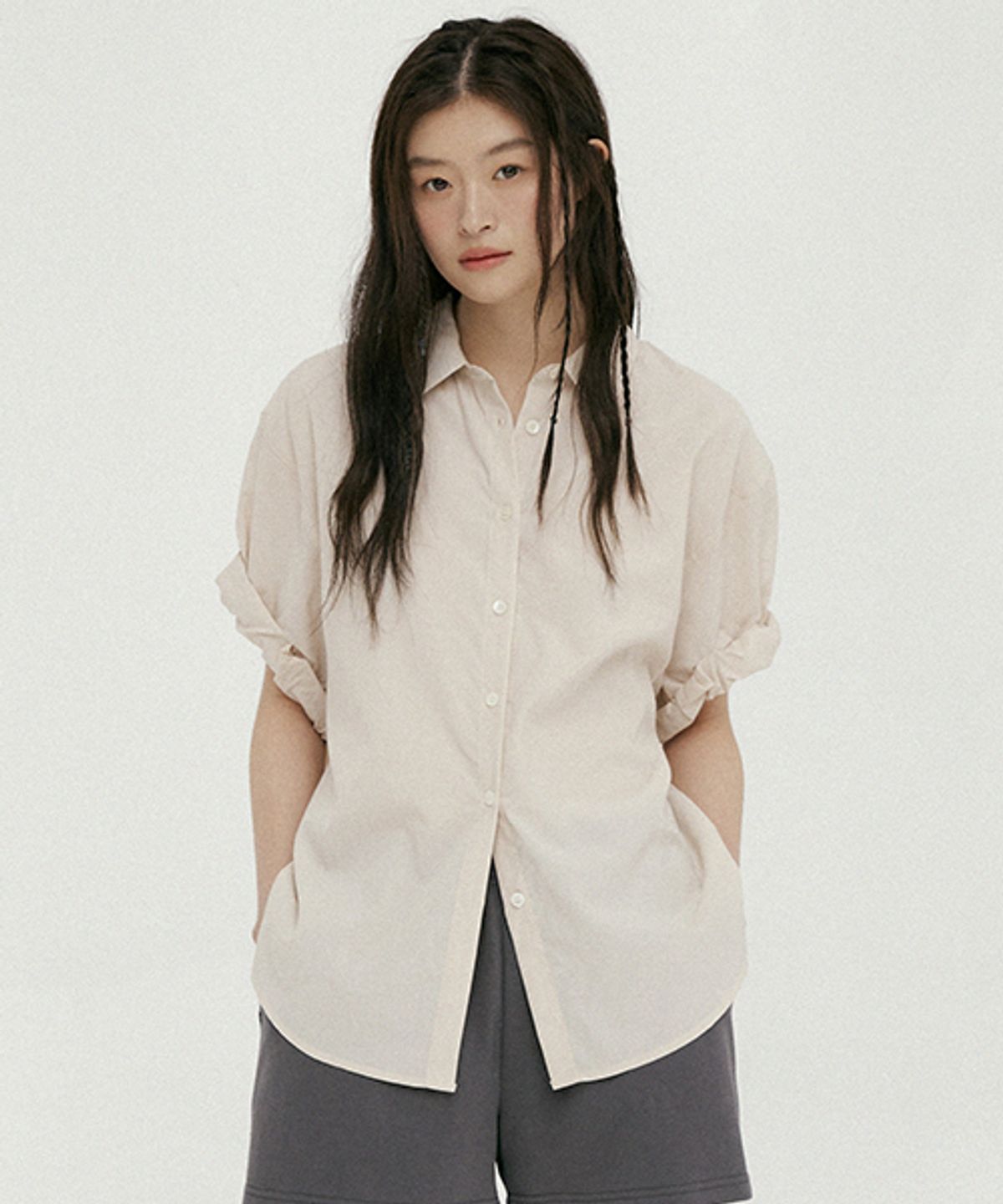 링서울(LINGSEOUL) roll-up blouse-light beige