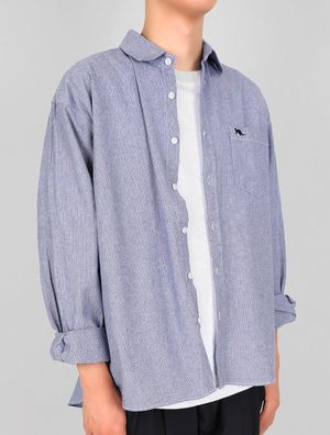 UNISEX 세미오버 핀스트라이프 포켓자수 셔츠 네이비(FCB3SH305M)