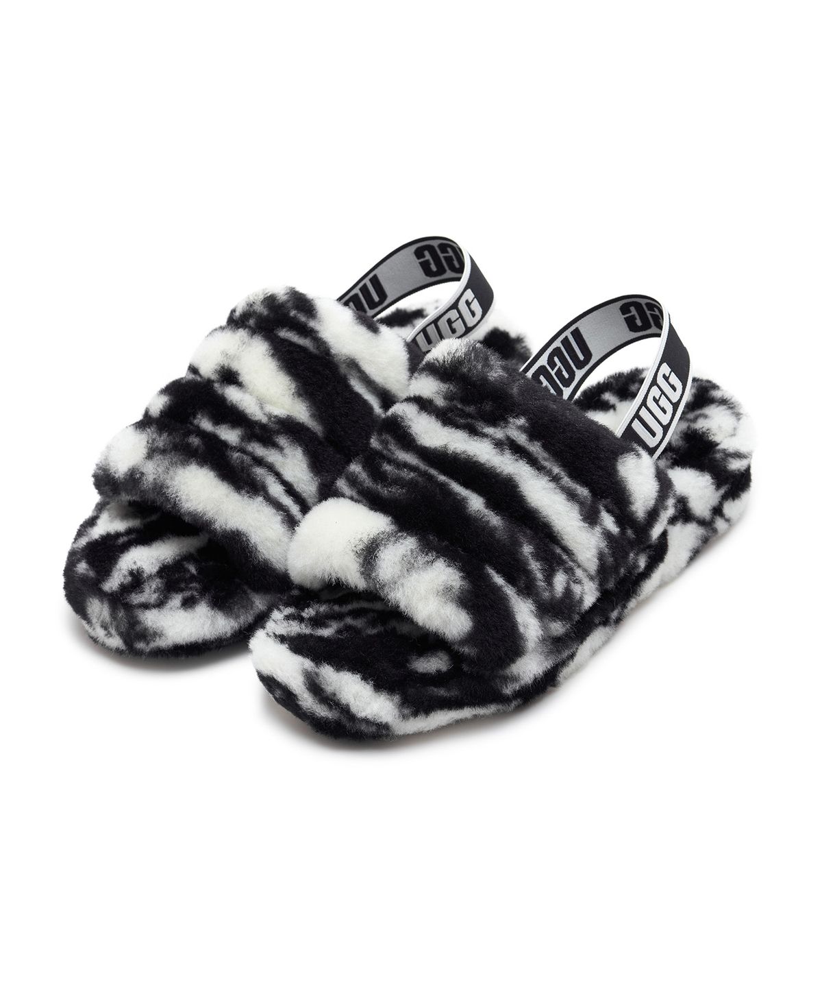 어그(UGG) UGG 스트랩 퍼 슬리퍼 (플러프 예 슬라이드 마블) W - 블랙 / 1122554BLK