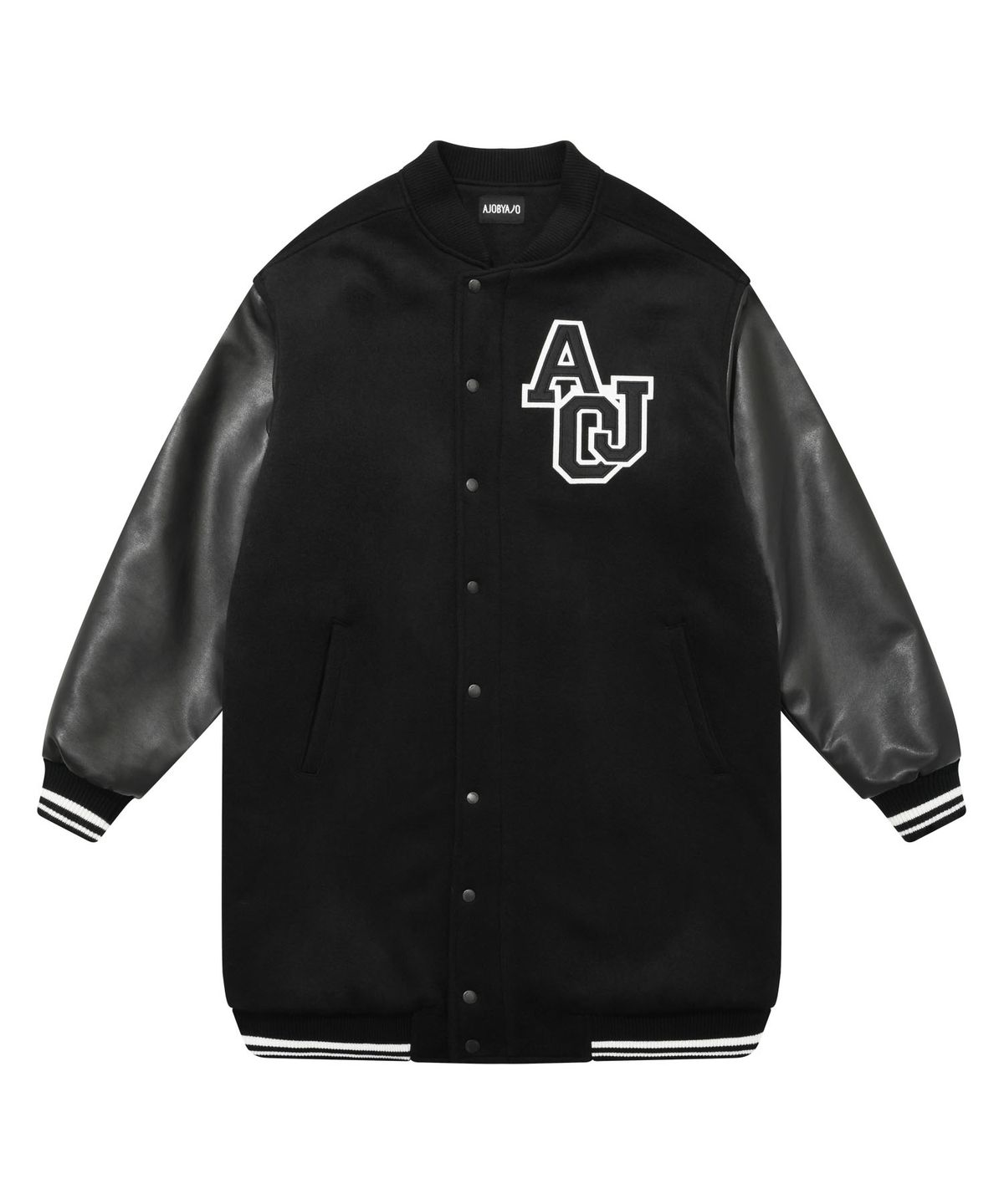 아조바이아조(AJOBYAJO) Oversized Varsity Stadium Jacket_Long [Black]