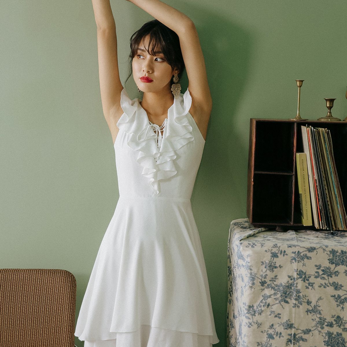 랭썬(LANGSON) Tiered flat callor dress skirt