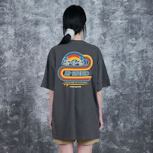 캘리포니아 오버핏 가먼트 다이 반팔티셔츠_차콜