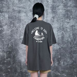 캠프파이어 오버핏 가먼트 다이 반팔티셔츠_차콜