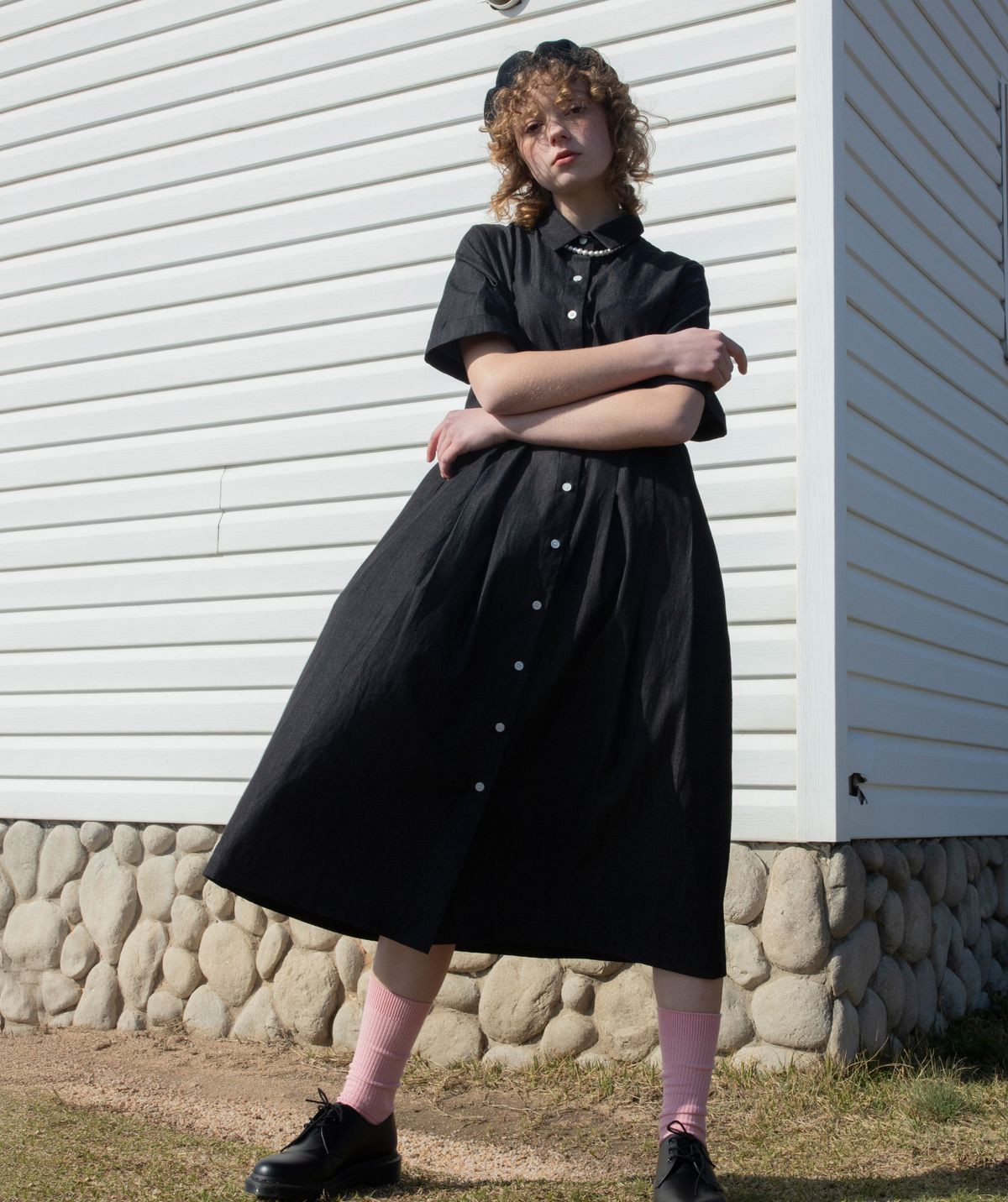 버나드밀즈(BERNARD MILLS) TURN UP SLEEVE DRESS - BLACK
