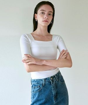 SQUARE NECK SLIM KNIT_WHITE