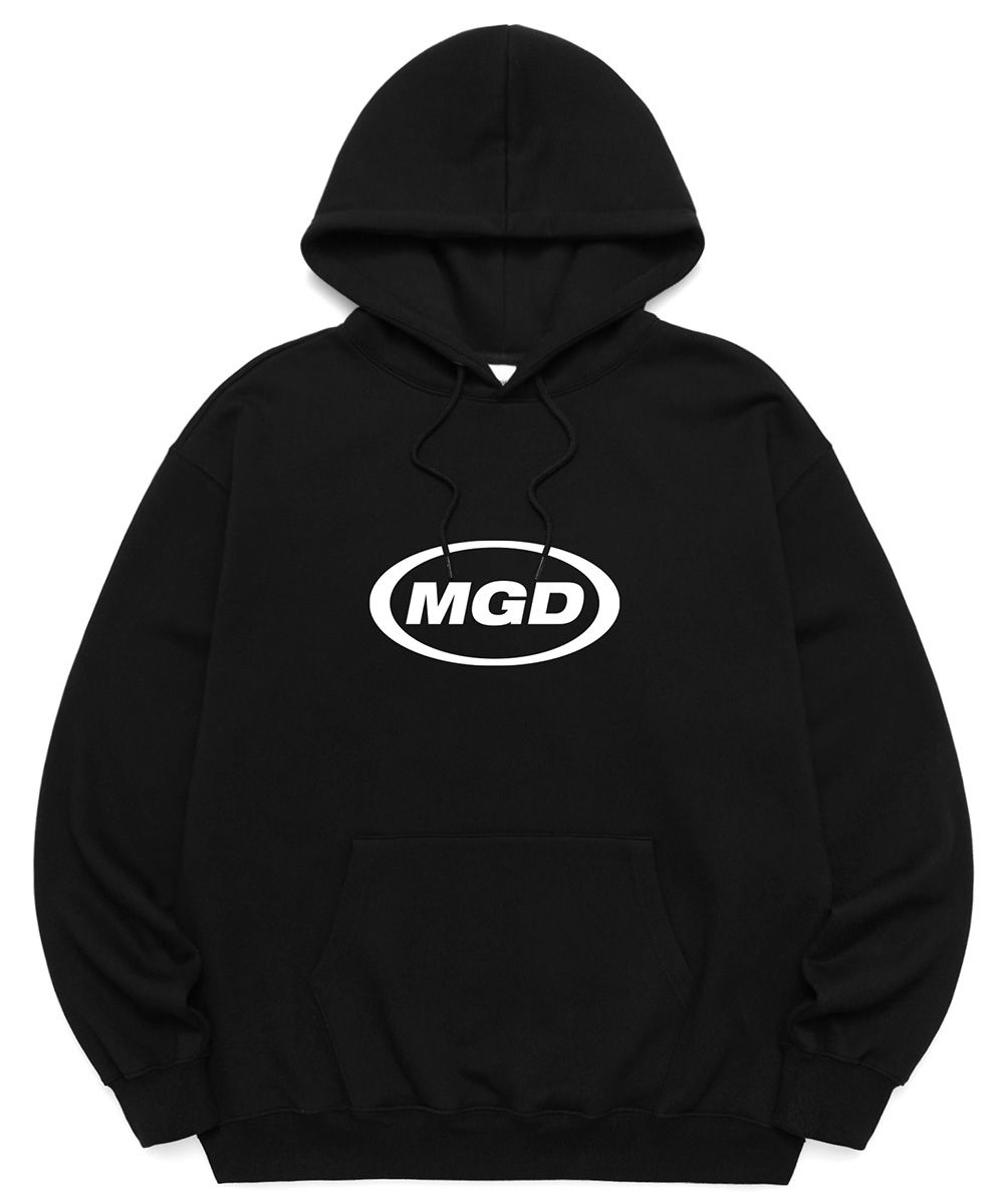 MUSINSA | MAHAGRID MGD OVAL LOGO HOODIE BLACK(MG2BFMM409A)