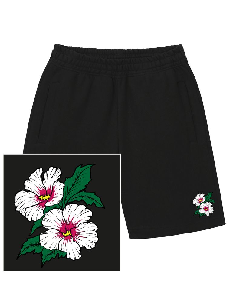 KOREAN FLOWER 스웨트 하프 팬츠 - 블랙