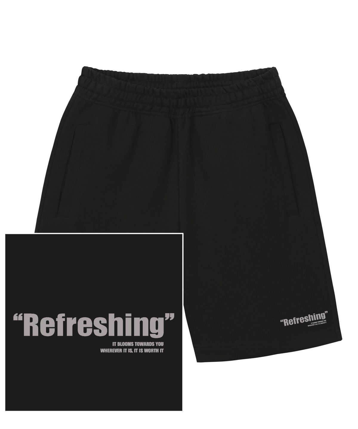 트립션(TRIPSHION) REFRESHING LOGO 스웨트 하프 팬츠 - 블랙