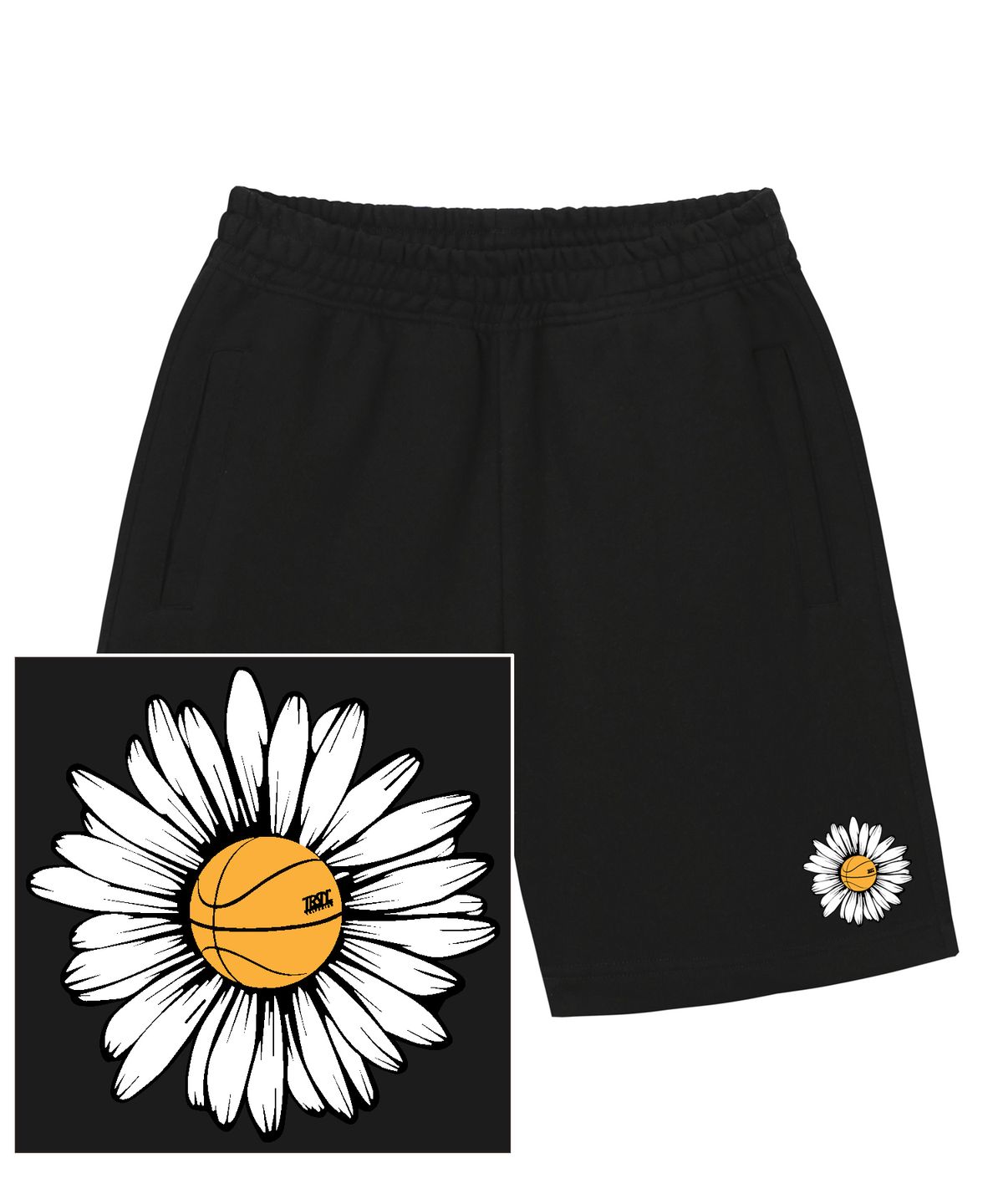 트립션(TRIPSHION) BIG DAISY LOGO 스웨트 하프 팬츠 - 블랙