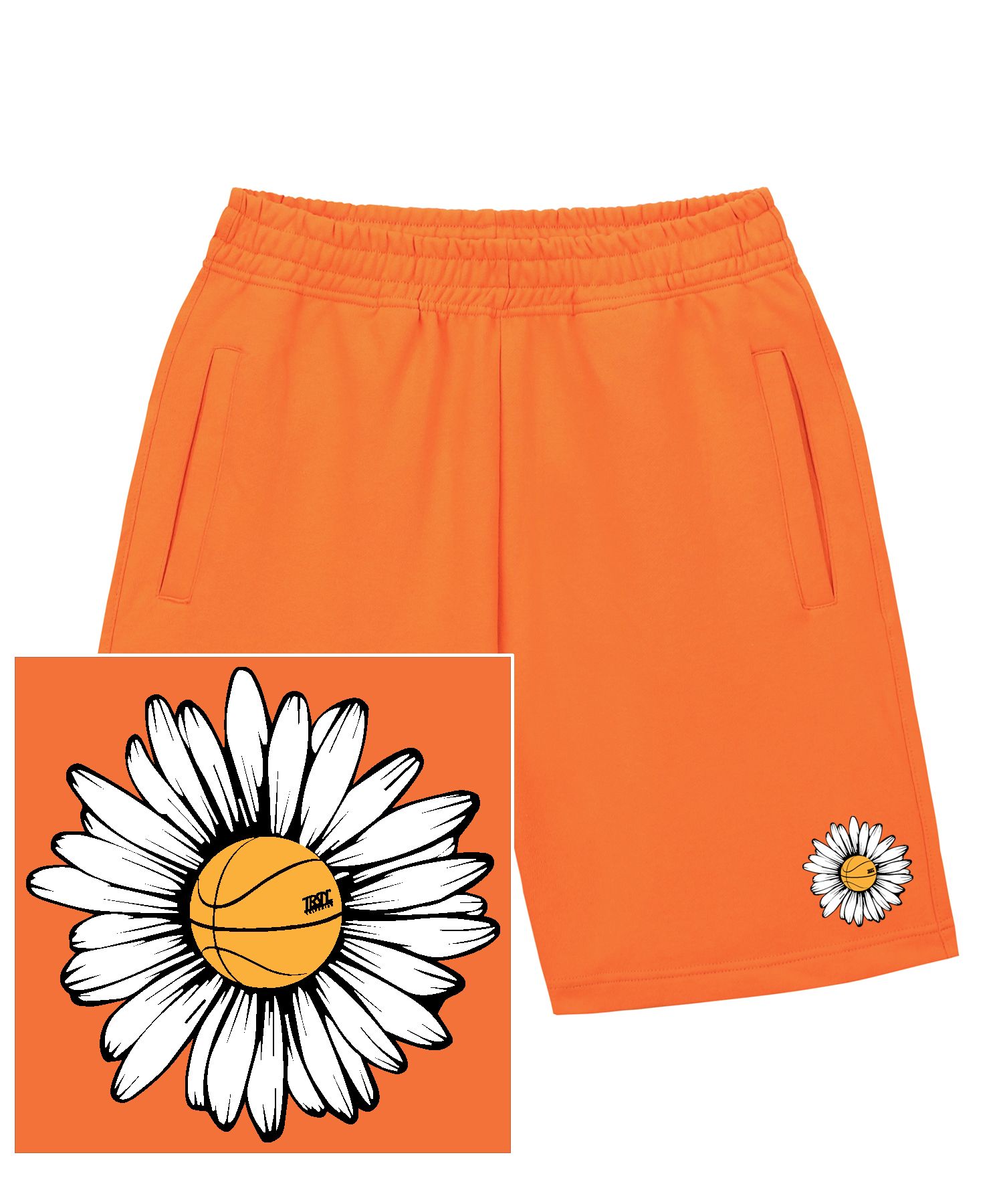 MUSINSA | TRIPSHION BIG DAISY LOGO SWEAT HALF PANTS - ORANGE