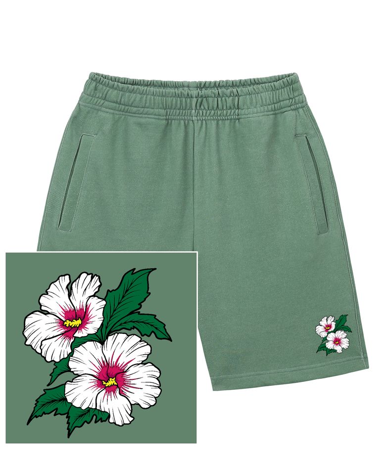 KOREAN FLOWER 스웨트 하프 팬츠 - 피그먼트 그린