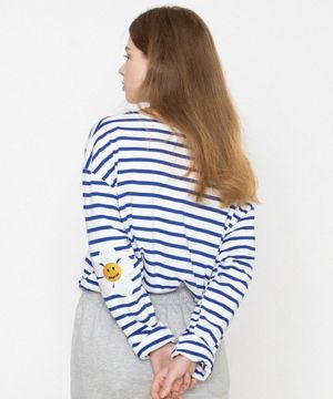 [UNISEX]엘보우 플라워도트 스트라이프 롱슬리브_블루