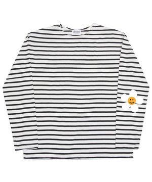 [UNISEX]엘보우 플라워도트 스트라이프 롱슬리브_블랙