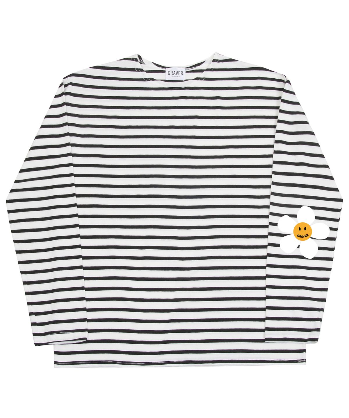 그레이버(GRAVER) [UNISEX]엘보우 플라워도트 스트라이프 롱슬리브_블랙