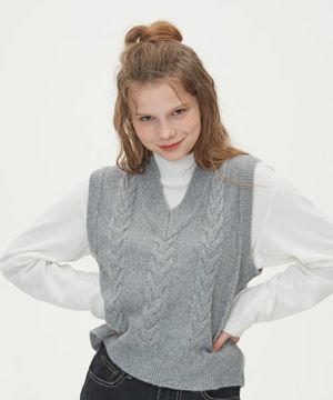 케이블 니트 베스트_그레이