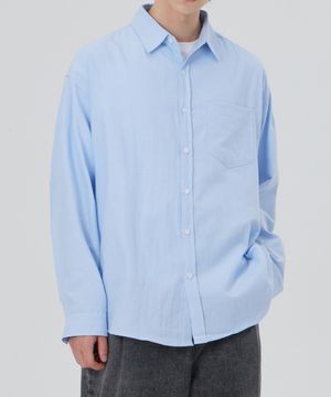 오버사이즈 옥스포드 원포켓 솔리드 셔츠 스카이블루