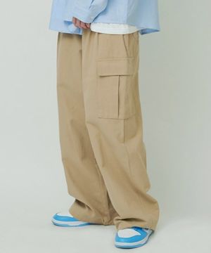 와이드 빅포켓 밴딩 카고 팬츠 진베이지
