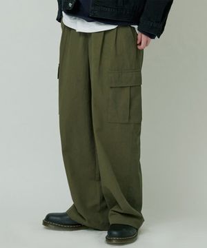 와이드 빅포켓 밴딩 카고 팬츠 카키