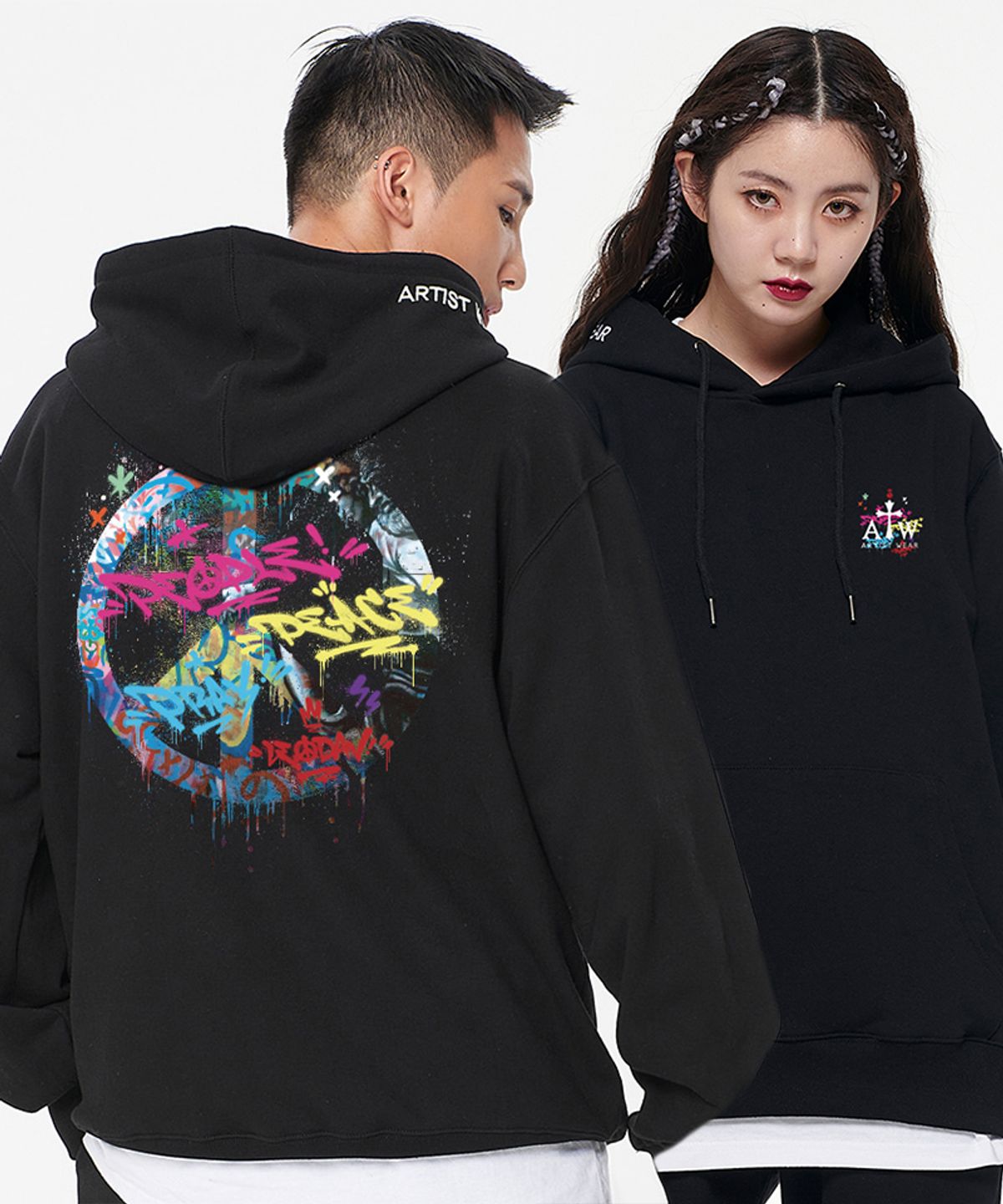 아티스트웨어(ARTISTWEAR) [ATW X 레오다브] 피스메이커 오버핏 후드티_BK