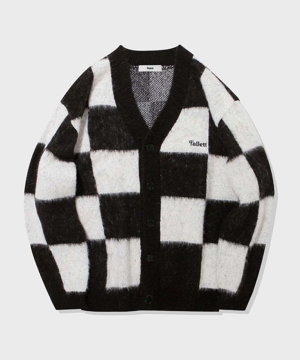 MUSINSA | FALLETT checkerboard knit cardigan black