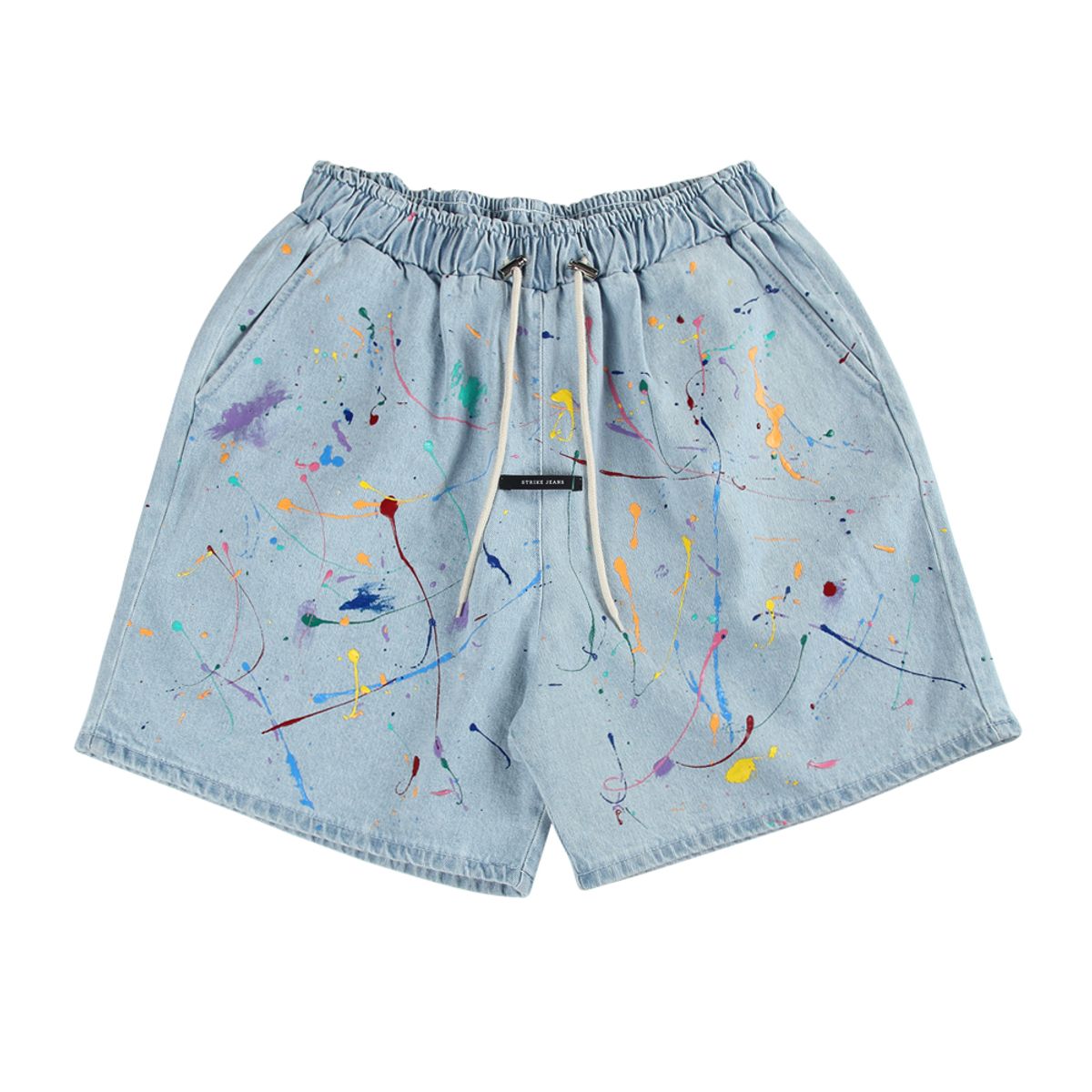 스트라이크(STRIKE) Waist Banding Light Denim Graffiti Art Half Pants