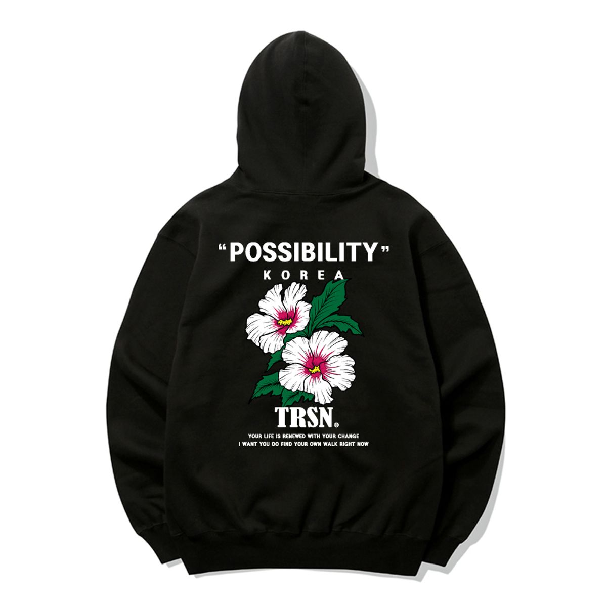 트립션(TRIPSHION) KOREAN FLOWER LOGO 후드티 - 블랙