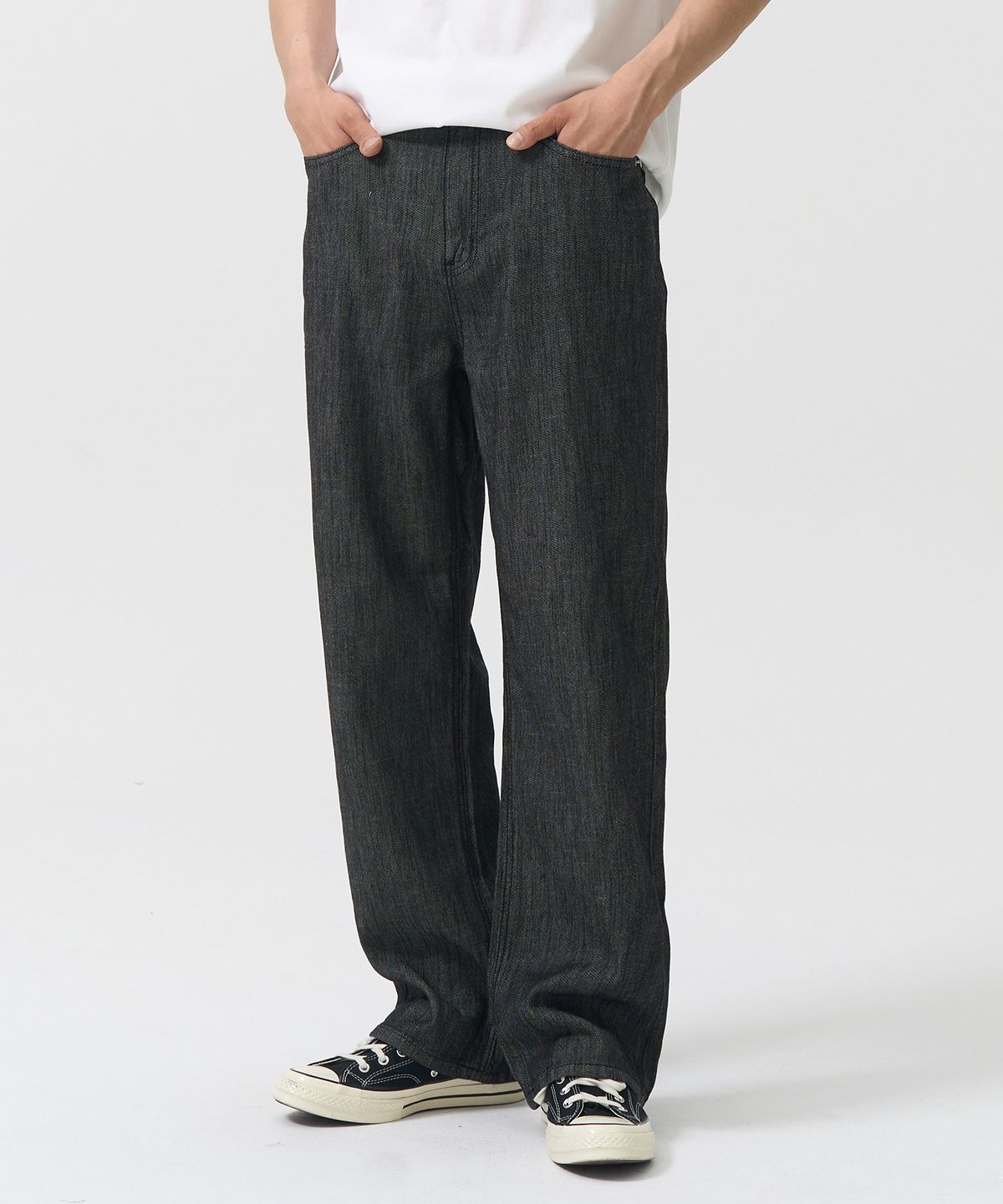 토피(TOFFEE) SL01 섬머 데님 와이드 팬츠 (BLACK)
