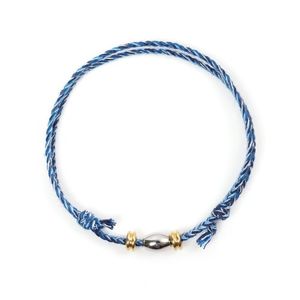 실버 골드브라스 포인트 컬러스트링 길이조절 매듭팔찌 (C2101-AC807_BL)