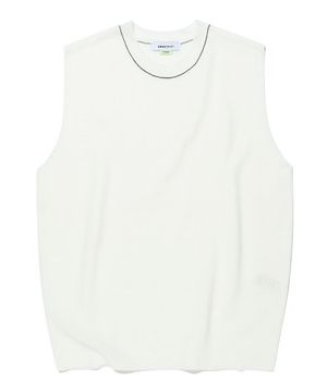 유니섹스 탑 스티치 크루넥 니트 베스트 아이보리