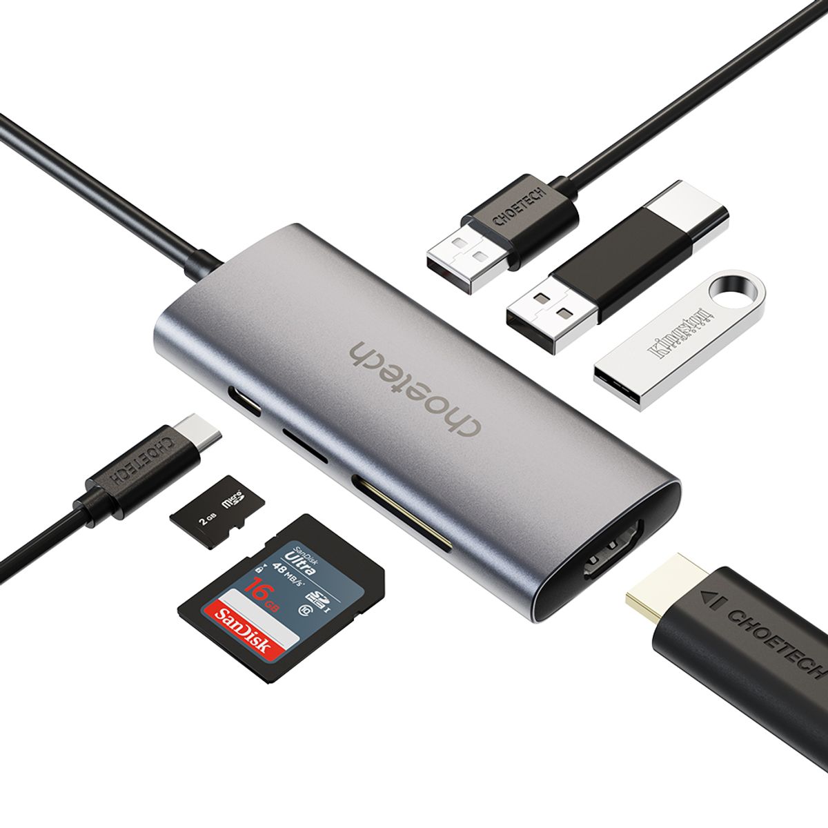 초텍(CHOETECH) 7in1 멀티포트 허브 HUB-M19-GY
