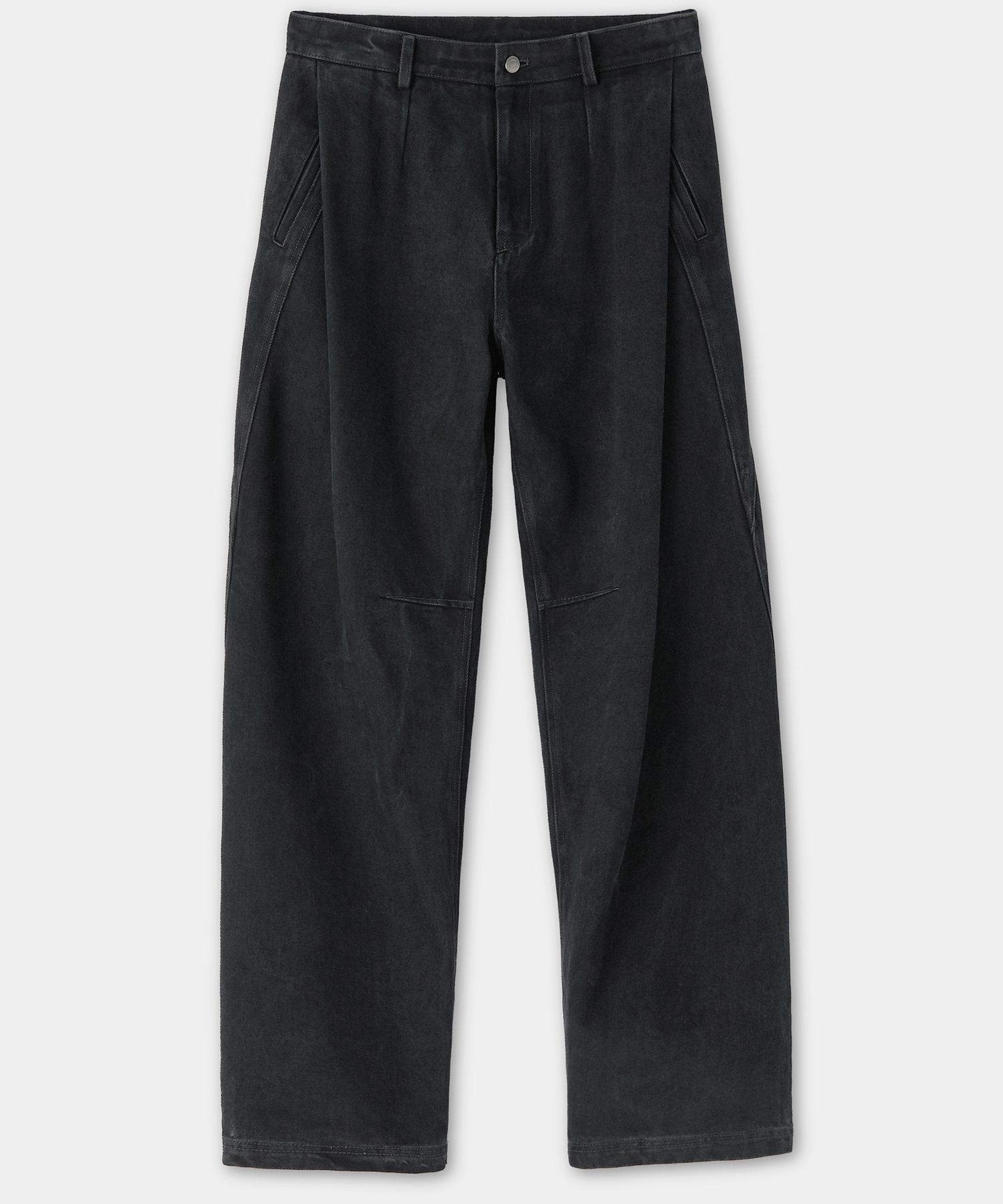 MUSINSA | COOR Deep Pleated Curved Pants (Black)
