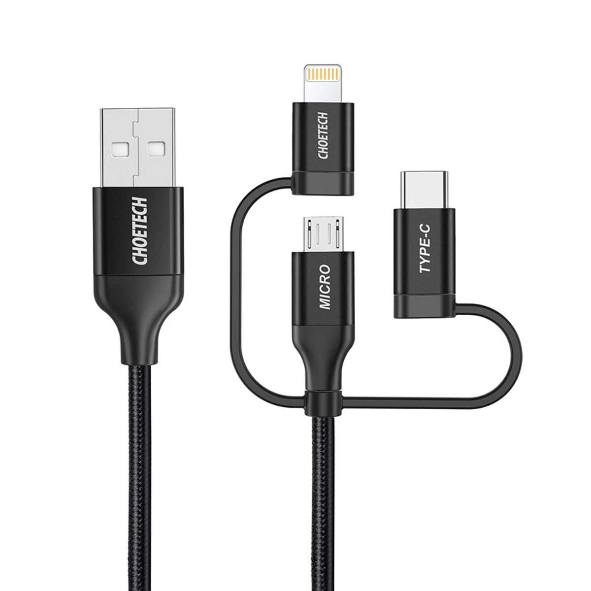 초텍(CHOETECH) MFi 3in1 USB to C타입+라이트닝 8핀+5핀 케이블 (1.2m) IP0030
