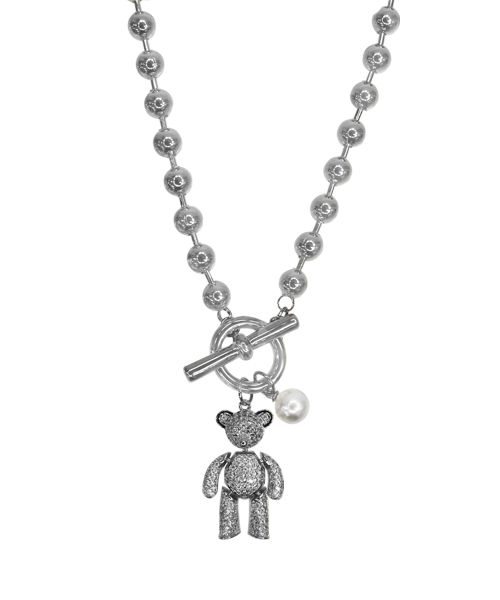 【BLACKPURPLE】happy bear necklace MUSINSA | BLACK PURPLE Happy Bear Necklace - Silver