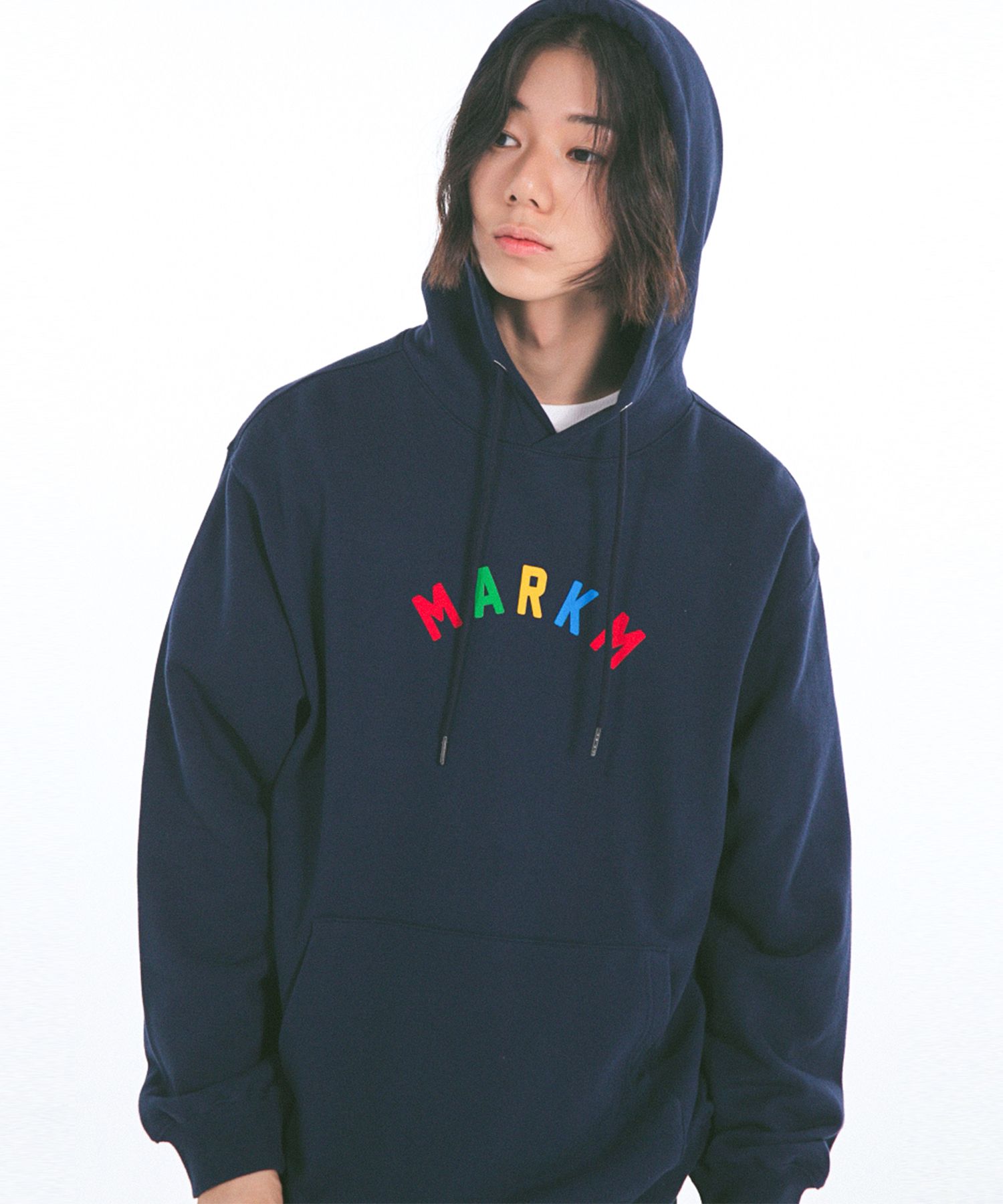 さらに100円引き◆MARKM◆Flock heat transfer film Hoodie MUSINSA | MARKM Flock heat transfer film Hoodie Navy