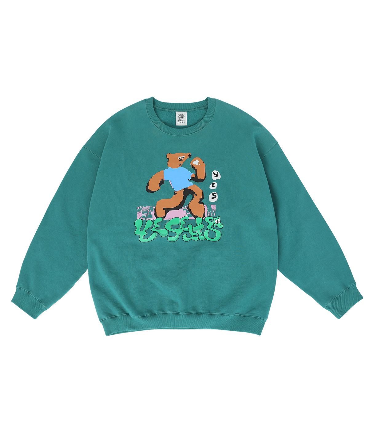 예스아이씨(YESEYESEE) S**t Bear Sweatshirts Blue Green