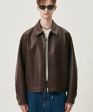 오버핏 비건레더 싱글자켓 (브라운)