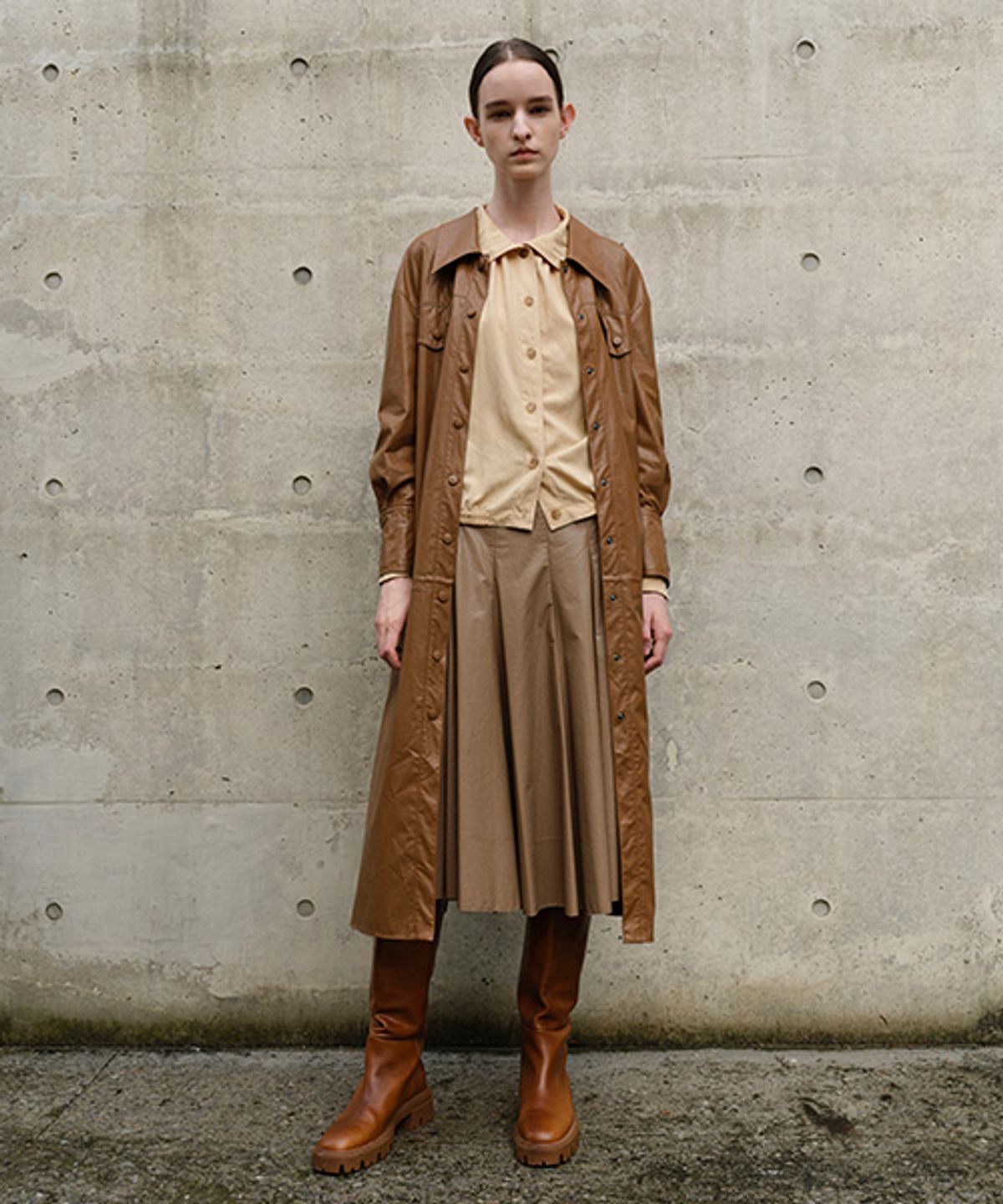라인 스튜디오 원(LINE STUDIO ONE) leather belted shirt dress JWOPLI0100