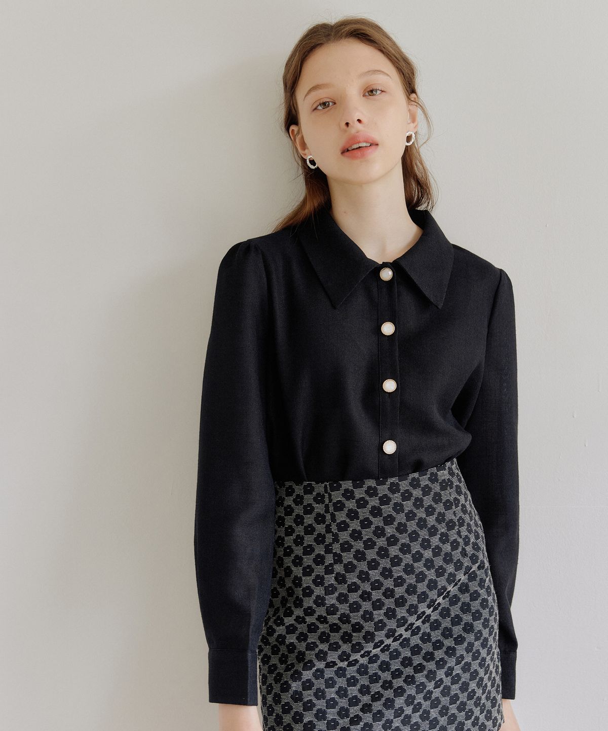 엽페(YUPPE) TWEED SHIRT_ALL BLACK