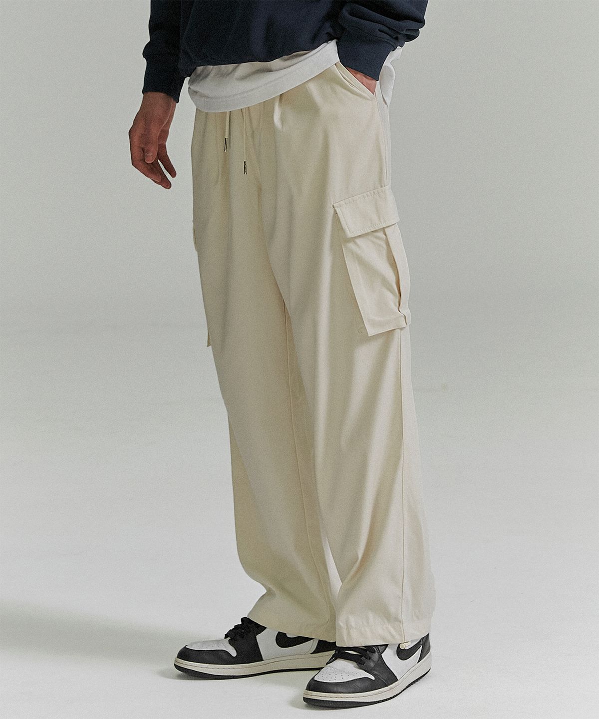 낫포너드(NOT4NERD) Wide String Cargo Slacks Pants - Ivory