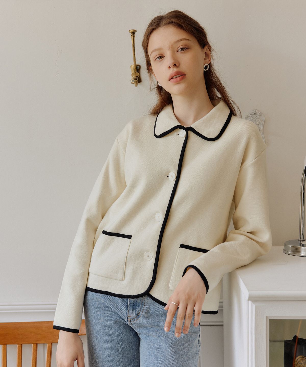 엽페(YUPPE) LINE KNIT JACKET_IVORY