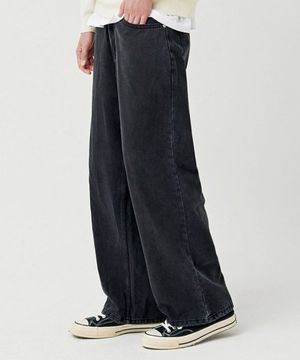 이지 와이드 데님 팬츠 블랙