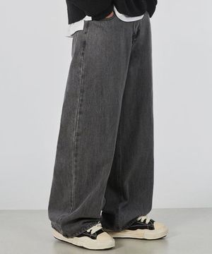 이지 와이드 데님 팬츠 그레이