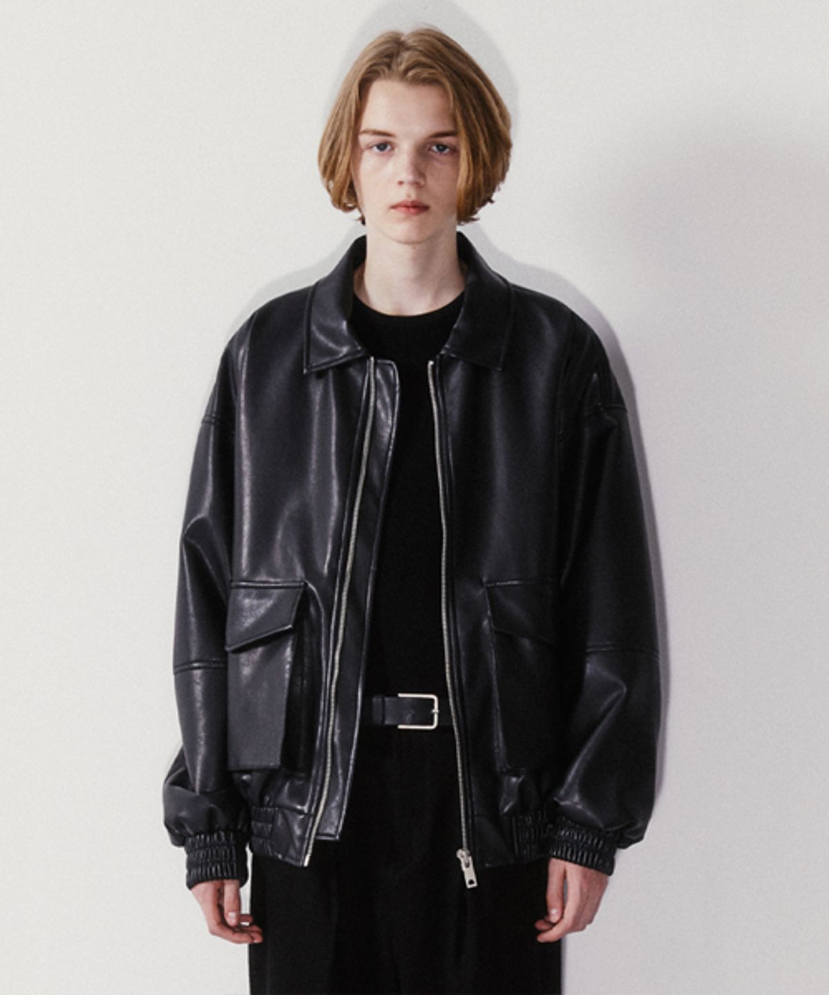 브이투(VTWO) 516 VEGAN LEATHER JACKET_BLACK