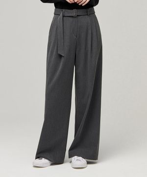 우먼즈 리얼 와이드 벨티드 슬랙스 [미디엄 그레이]