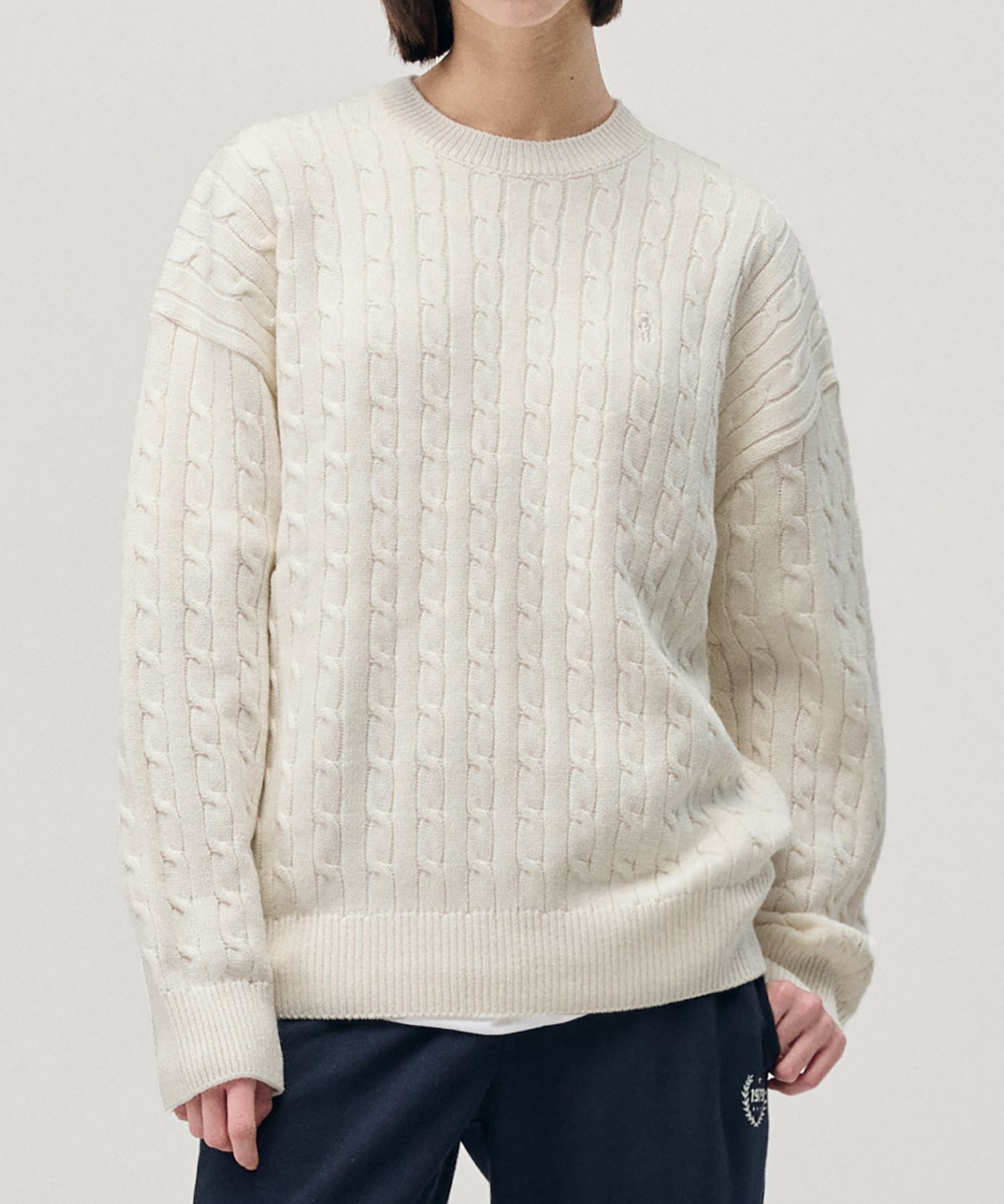 MUSINSA TAKEASY SOLID OVERSIZED CABLE KNIT SWEATER (NATURAL)